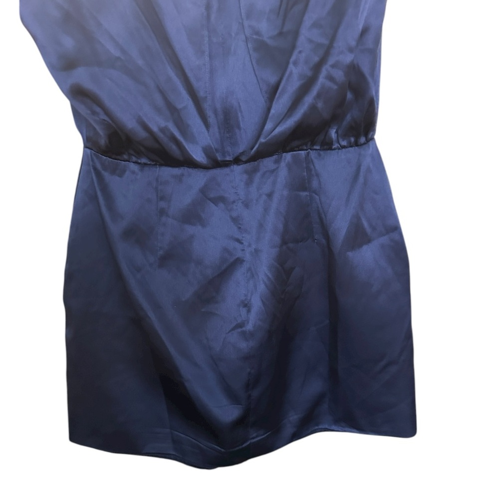 Amanda Uprichard New York 100% Silk Navy Blue Dress Women’s S/M Asymmetrical Hem - Picture 11 of 13